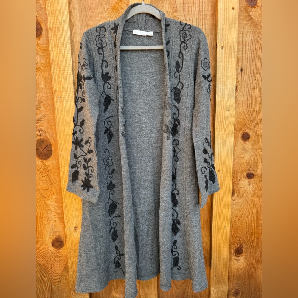 Whitewash Gray Embroidered Boiled Wool Coat Sz XS